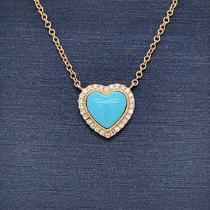 NEW Turquoise & Diamond Heart Halo Cluster Pendant Layering Necklace in 14k Yellow Gold $1699 Retail VIDEO