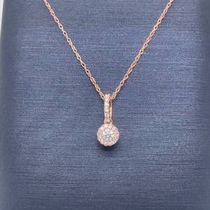 Diamond Solitaire Micro Pave Drop Pendant Singapore Chain Necklace in 14k Pink Gold $1599 Retail VIDEO