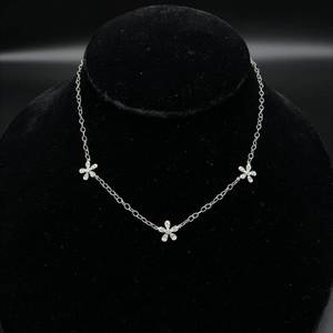 NEW Diamond Flower Station Choker Necklace in 14k White Gold $1350 Retail