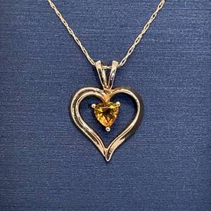 Citrine Solitaire Heart Floating Halo Pendant Necklace in 14k Yellow Gold