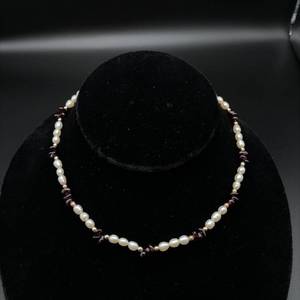 Garnet & Pearl Gold-Tone Bead Color Block Single Strand Choker Necklace