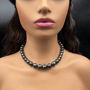 Dark Gray Tahitian 11-14mm Large Pearl Single Strand Necklace $5870 Appraisal Included