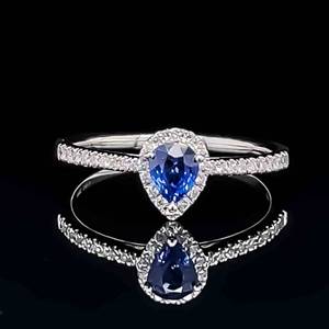 New Blue Natural Sapphire & Diamond Petite Engagement Promise Pear Cluster Slim Ring in 14k White Gold $2299 Retail VIDEO