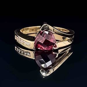1.72 ctw Triangle Natural Rhodolite Garnet & Diamond Asymmetrical Split Channel Ring in 14k Yellow Gold $1950 Retail VIDEO