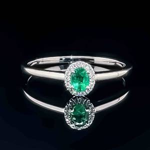 New Very Fine Natural Emerald & Diamond Petite Halo Cluster Slim Stacking Ring in 14k White Gold $1599 Retail VIDEO