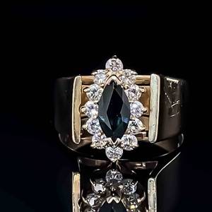 0.83ctw Marquise Blue Natural Sapphire & Diamond Cluster Tapered Ring in 14k Yellow Gold $1999 Retail