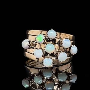 White Opal Fantasy Cluster 5-Band Stacked Ring in Yellow Gold $1550 Retail