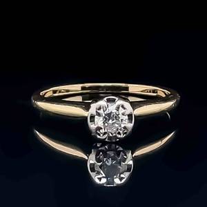 Round Diamond Solitaire Illusion Antique Ring in 14k Two-Tone Gold $1200 Retail