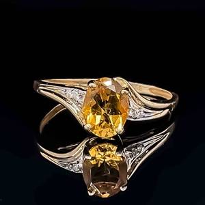 Oval Citrine & Diamond Curved Wavy Ring in 14k Two-Tone Gold Ring $1100 Retail