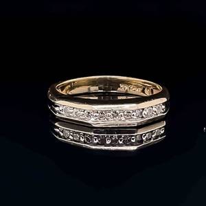 Diamond Channel Anniversary Wedding Ring in 14k Yellow Gold Geometric Faceted Top Classic Elegance $1450 Retail