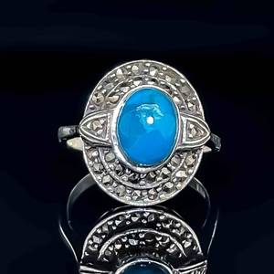 Oval Cabochon Turquoise &amp Marcasite Tiered Statement Ring