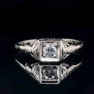 Antique Art Deco 0.25ctw Diamond Round Solitaire Estate Ring in 14k White Gold $1799 Retail