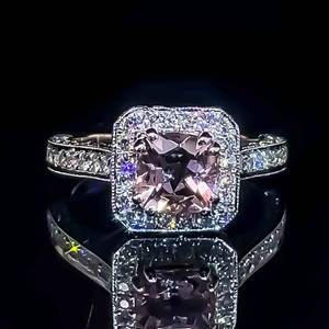 2.69 ctw Natural Morganite & Diamond Halo Cluster Milgrain Engraved Etched Vintage Ring in 18k White Gold $4250 Retail VIDEO