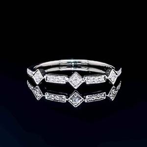 Diamond Geometric Stackable Station Ring Slim Band Versatile Style in 14k White Gold $1299 Retail