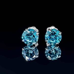 1.50 ctw Blue Gemstone Round Brilliant Cut Solitaire Stud Earrings in 14k White Gold VIDEO