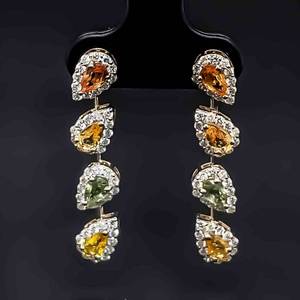 2.98 CARAT FINE QUALITY Multi-Color Pear Natural Sapphire & Diamond Dangle Earrings in 14k Yellow Gold $5270 Appraisal Included VIDEO