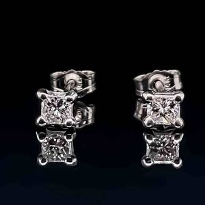 14 Carat Diamond Princess Solitaire Martini Stud Earrings in 14k White Gold $750 Retail VIDEO