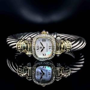 David Yurman Albion Diamond 14k Gold and Sterling Silver Estate Watch w Mother of Pearl Dial $3000 Retail