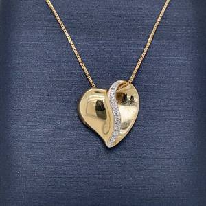 Contemporary Diamond Heart Slide Pendant in 14k Yellow Gold $1299 Retail