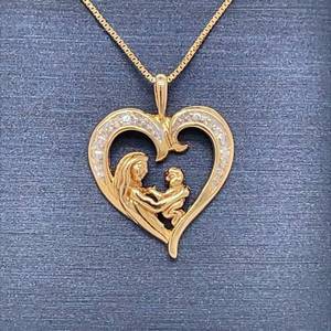 Mother and Daughter Diamond Heart Shaped Pendant in 14k Yellow Gold