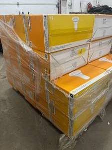 Pallet with  36 cases of Commercial Electric 5 in. White Recessed Can Light Baffle Trim (6-Pack) not used see pictures
