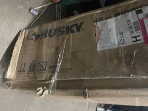 Husky 46 in. Adjustable Height Work Table with 2-Drawers in Black open box customer return
