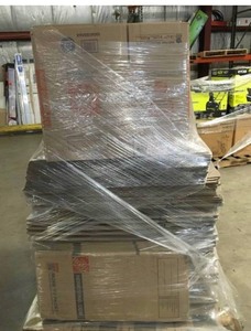 Pallet with assorted Home Depo Moving Storage Cardboard boxes various sizes and conditions not used Tall Pallet see pictures