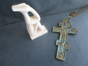 Cycladic Figure & Bronze Crucifix - Greece