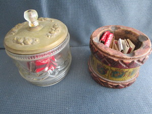 German Wooden Ashtray & Glass Humidor