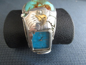 Ornate Sterling Cuff Watch - Large Turquoise