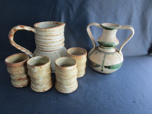 Hand Thrown Pottery Beverage Set & Vase