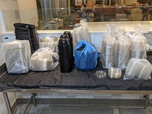 lot 55 image: Assorted Commercial Black & Clear Plastic Takeout Containers and Lids