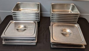 lot 38 image: (12) Commercial Stainless Steel Steam Table Pans with (12) Lids