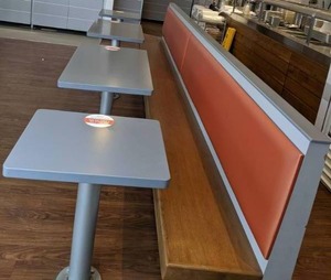 lot 26 image: Long Restaurant Booth Seat and (4) Tables