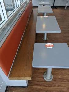 lot 25 image: Long Restaurant Booth Seat and (5) Tables