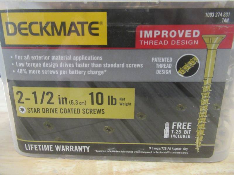 lot 123 image: Deckmate 2-12 in. Tan Exterior Self-Starting Star Flat-Head Wood Deck Screws #9 (10 lbs. Approximately 870 pcs)