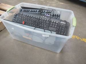 lot 212 image: Large Bin of Miscellaneous Older Keyboards, Used in Office, Worked When Replaced - SOLD AS IS