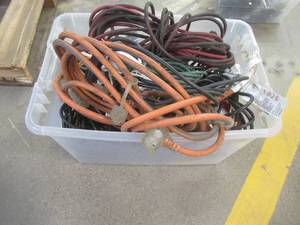 lot 217 image: Large Bin of Miscellaneous Extension Cords, Used in Warehouse, Worked When Replaced - SOLD AS IS