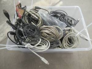 lot 218 image: Large Bin of Miscellaneous USB Printer Cords, Used in Office, Worked When Replaced - SOLD AS IS