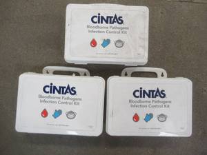 lot 227 image: (3) Bloodborne Pathogens Infection First-Aid Kits, Used in Warehouse, Some items may be missingexpired. - SOLD AS IS