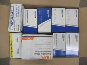 lot 229 image: Box of Miscellaneous Medical Gloves, Used in Warehouse, - SOLD AS IS