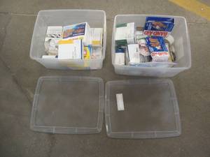 lot 230 image: (2) Miscellaneous Bins of First-Aid Essentials, Used in Warehouse, - SOLD AS IS