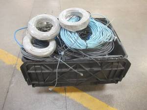lot 237 image: Large Bin of Miscellaneous CAT-5 Cable and More - Used in retail store. - SOLD AS IS