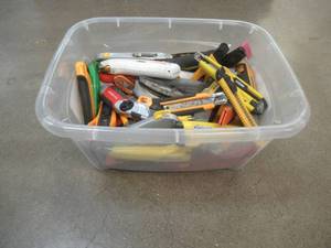 lot 242 image: Large Bin of Miscellaneous Box Cutters - Used in Warehouse. - SOLD AS IS