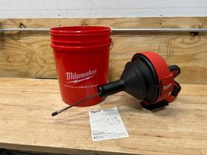 lot 29 image: M12 12-Volt Lithium-Ion Cordless Drain Snake Auger With 516 in. x 25 ft. Cable, & 5 Gal. Storage Bucket (Tool Only)