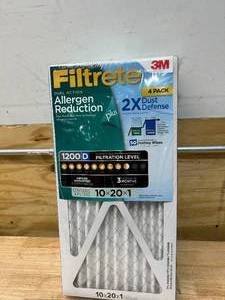lot 61 image: 3M Filtrete 10x20x1 Dual Action Allergen Reduction Filters (4 pack)