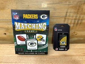 lot 67 image: Green Bay Packers Matching Game with Green Bay Packers Zippo Lighter