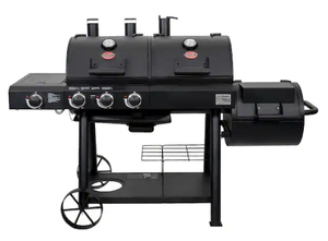 lot 28 image: CHAR-GRILLER Texas Trio 3-Burner Dual Fuel Grill with Smoker in Black