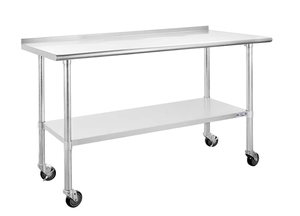 lot 88 image: Hally Stainless Steel Table for Prep & Work 24 x 60 Inches with Caster Wheels, NSF Commercial Heavy Duty Table with Undershelf and Backsplash for Restaurant, Home and Hotel