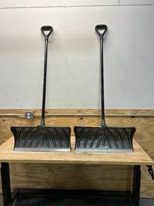 lot 118 image: SUNCAST Lot of 2- 24-in Poly Snow Shovels with 56-in Steel Core Handles